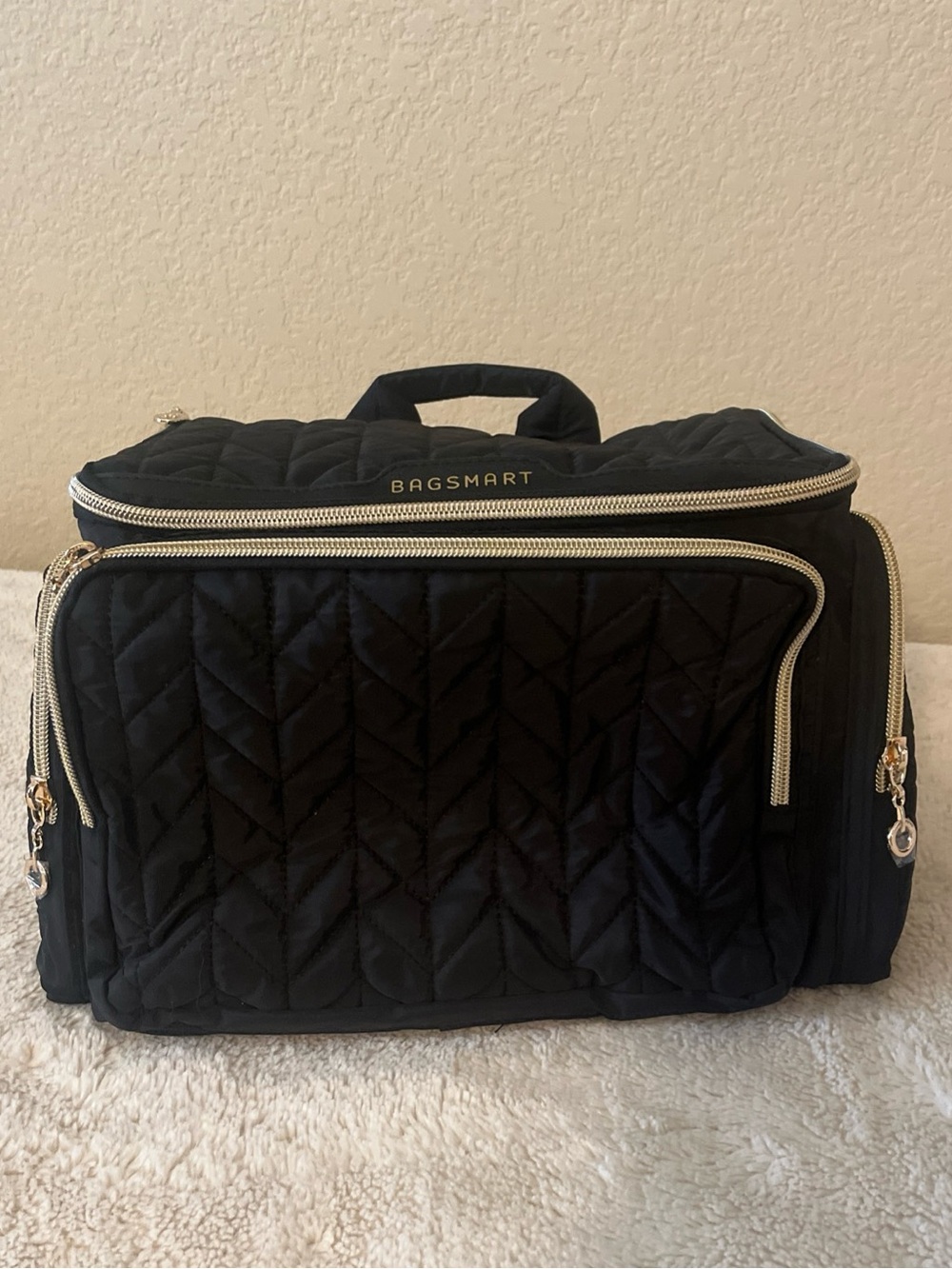 BAGSMART Black Quilted Large Travel Toiletry Bag Cosmetic Makeup Organizer NEW